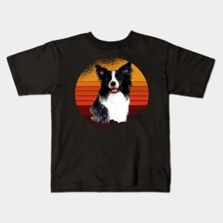 Vintage Border collie sunset, dog, dogs, puppy, sheepdog, collie mom gifts Kids T-Shirt